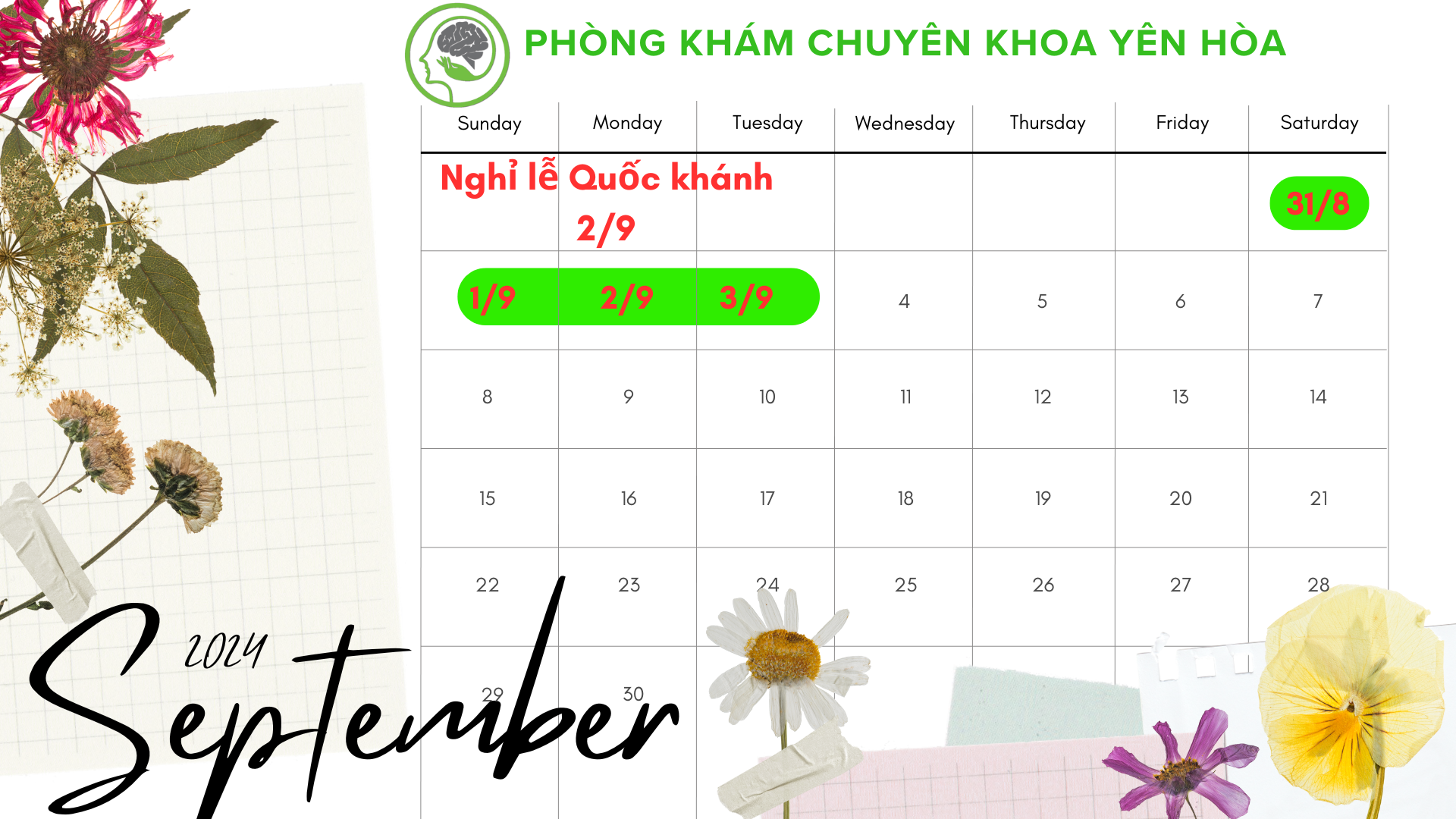 THÔNG BÁO NGHỈ LỄ QUỐC KHÁNH 2/9/2024